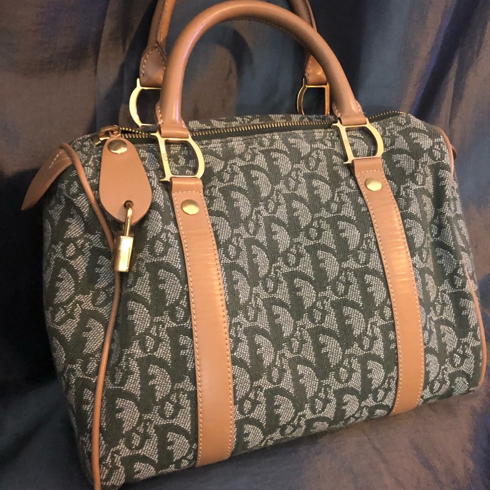 Dior green and tan leather bag. Authentic